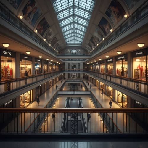 Cinematic Underground Telephoto Shot in a Symmetrical City Mall