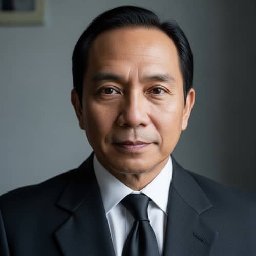 50-Year-Old Filipino Man Self-Portrait | Formal and Warm Smiling Expression