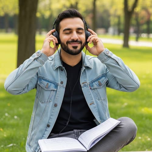 Middle-Eastern Man Engrossed in Harmonious Melodies