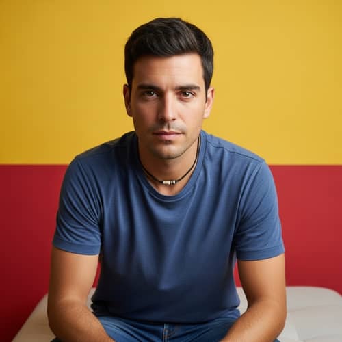 Spanish Man with Concentrated Look | Casual Attire