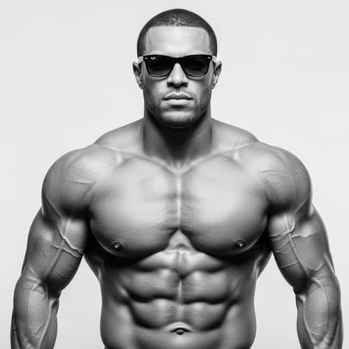Muscular Black and White Gigachad in Stylish Black Ray-Ban Eyeglasses