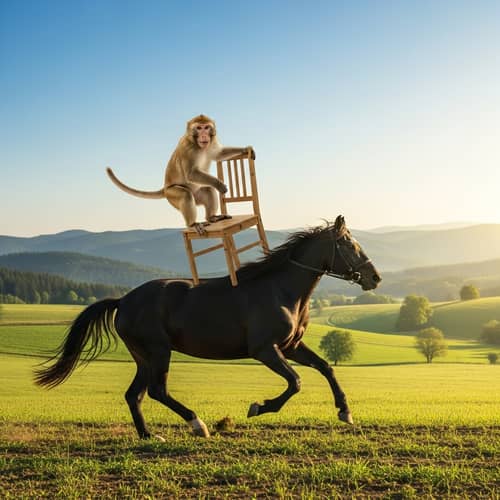 Monkey Riding Horse with Chair | Fun Animal Scene