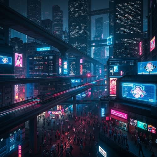 Futuristic Cyberpunk Cityscape | Neon-Lit Towers & Hover Vehicles