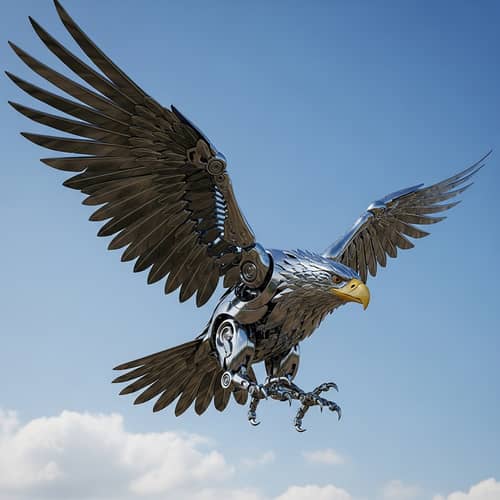 Robotic Eagle Soaring in the Sky - Futuristic Mechanical Bird