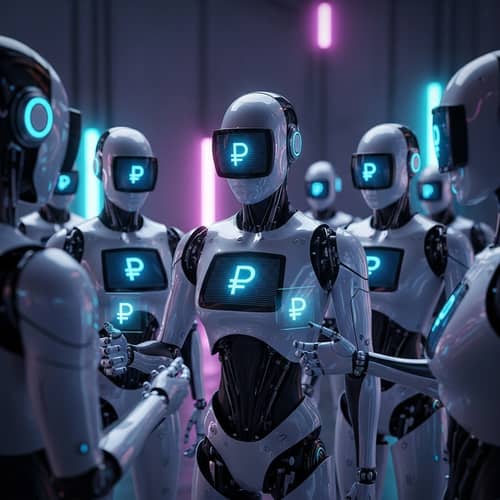 Digital Robots Exchanging Rubles in Futuristic Setting