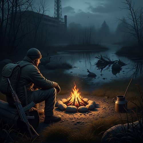 Stalker in Chernobyl: Eerie Exploration Under Dusky Hues
