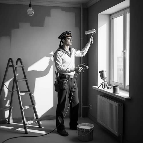 Vintage Russian Sailor Builder Painting Walls | Renovation Process