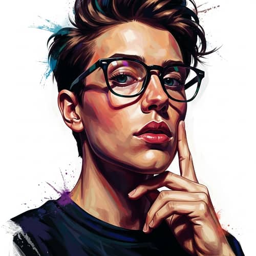 Vibrant Self-Portrait Painting with Expressive Facial Features