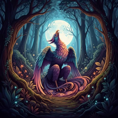 Mystical Creature in Moonlit Forest - Watercolor Painting