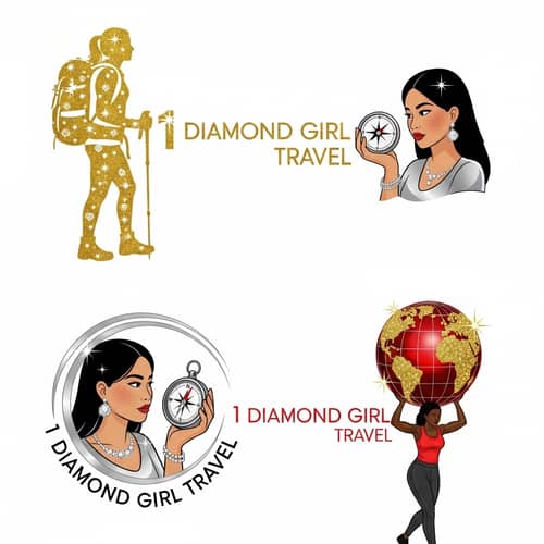 1 Diamond Girl Travel: Gold, Silver & Red Logo Designs