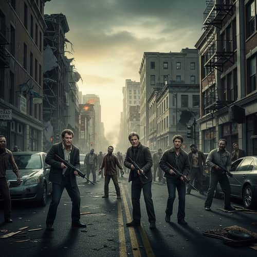 Zombie Invasion in Vibrant City | Scenes of Crumbling Buildings