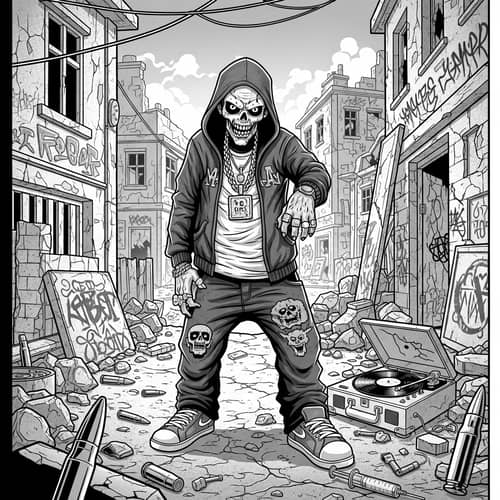 Zombie Rapper in Urban Slum | Vintage Comic Style