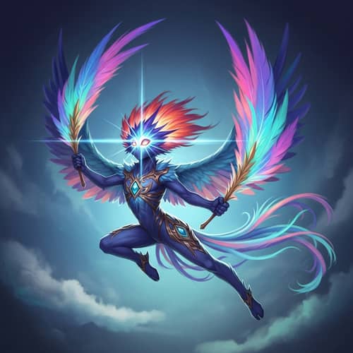 Ethereal Creature with Vibrant Feathers | Fantasy Illustration