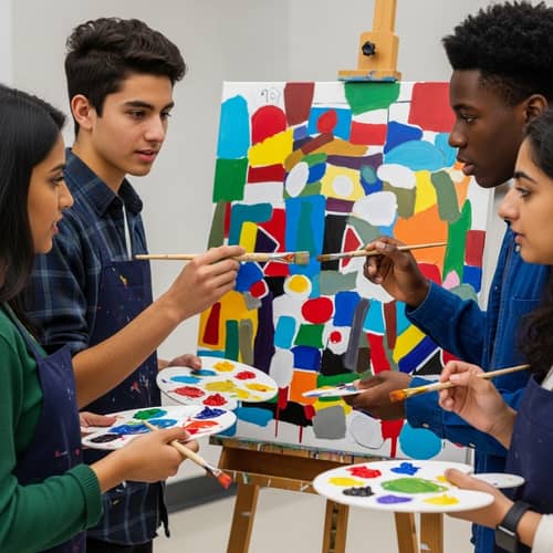 Diverse High School Students Creating Abstract Art | School Name
