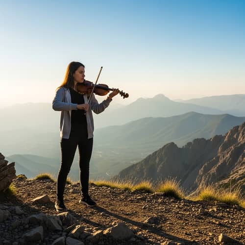Hispanic Woman Playing Violin on Mountain | Breathtaking Vista