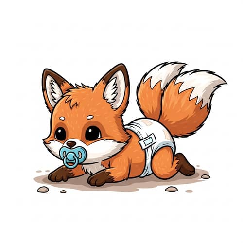 Newly Born Cartoon Fox in Diaper Crawling