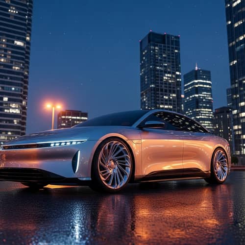 Sleek Modern Car Parked on City Street | Alloy Wheels & Skyline