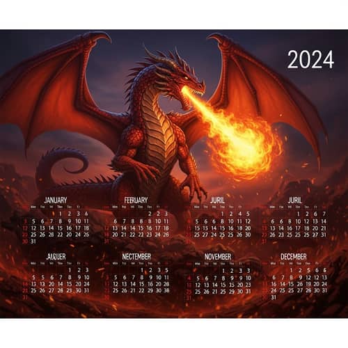 2024 Majestic Red Dragon Calendar | Fantasy & Realism Art