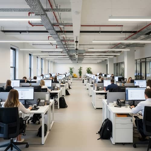 Modern Open-Plan Office with Neutral Colors | Efficient Workspace