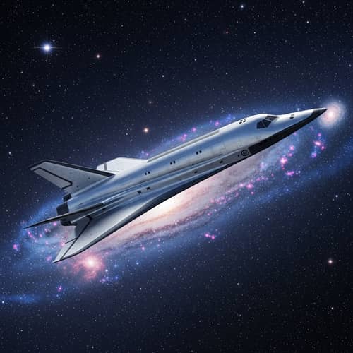 Futuristic Metallic Space Shuttle in Serene Starry Sky
