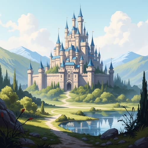 Fantasy Castle in Surreal Landscape - Majestic Watercolor Art