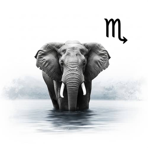 Scorpio Symbol and Majestic Elephant in Tranquil Water