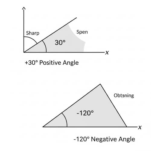 Illustration of Positive and Negative Angles with Measurements