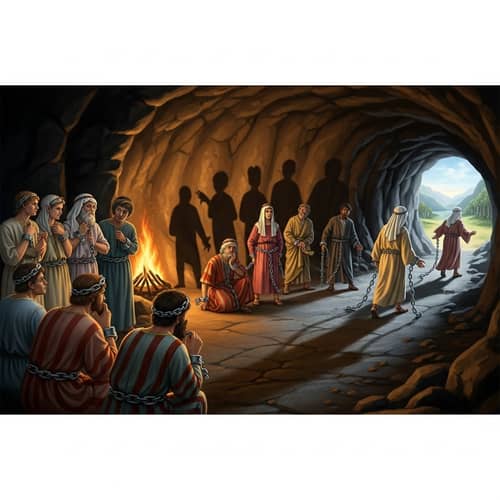 Plato's Allegory of the Cave: Detailed Art Style Depiction
