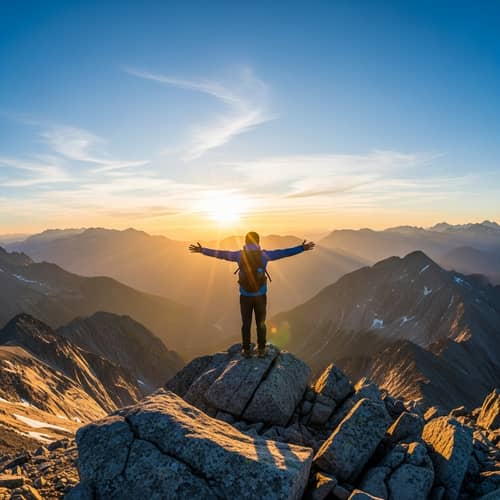 Solitary Figure on Mountaintop at Sunrise | Adventure-Inspired Scene