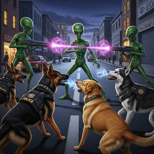 Extraterrestrial Assault on Law Enforcement Dogs in City Street