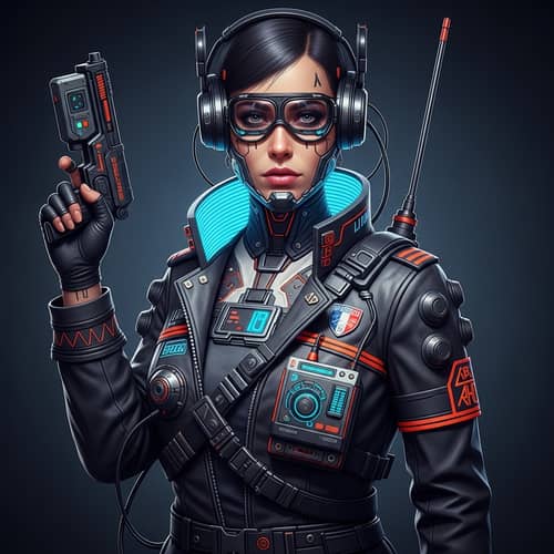 French Cyberpunk Woman in Futuristic Uniform