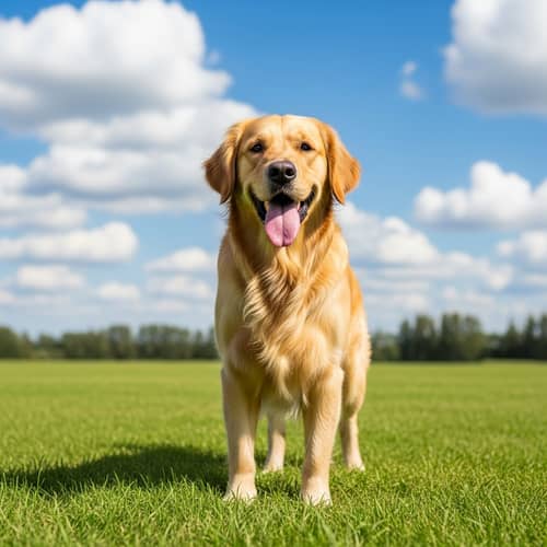 Playful Golden Retriever Frolicking on Green Field | Happy Dog Scene