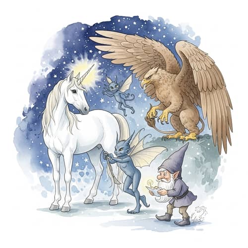 Magical Creatures in Watercolor Art - Enchanting Scene