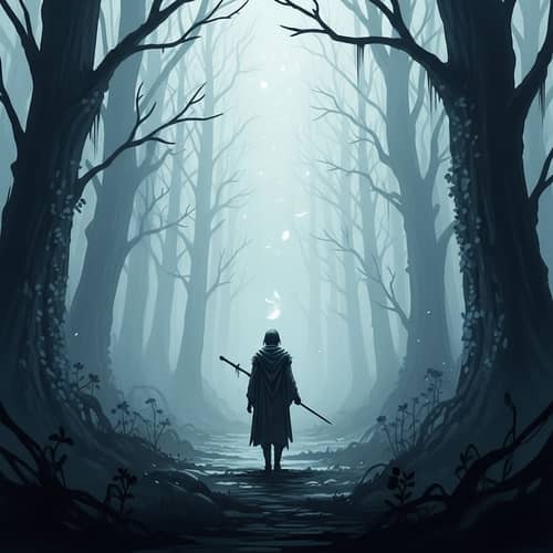 Mysterious Figure in Ethereal Forest - Watercolor & Digital Art