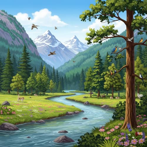 Captivating Nature Scene: River, Forest, Wildlife | Website