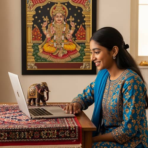Young Indian Girl Video Chat Smiling in Traditional Attire