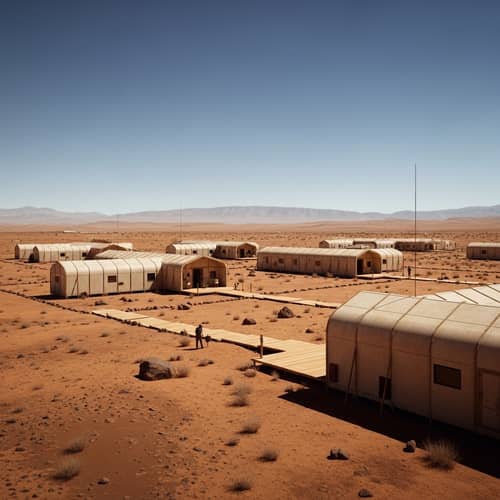 Mars Settlement: Realistic Minimalist Design | Wide-angle Lens Aesthetics