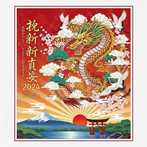 New Year 2024: Year of the Dragon Greeting Card Design