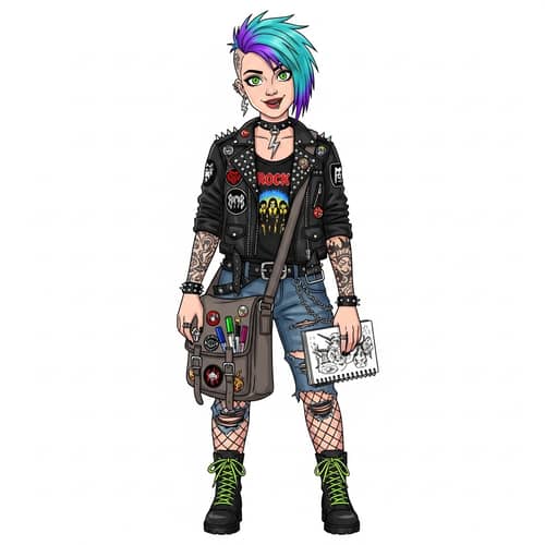 Edgy Rebellious Woman with Cyan Hair and Rocker Style