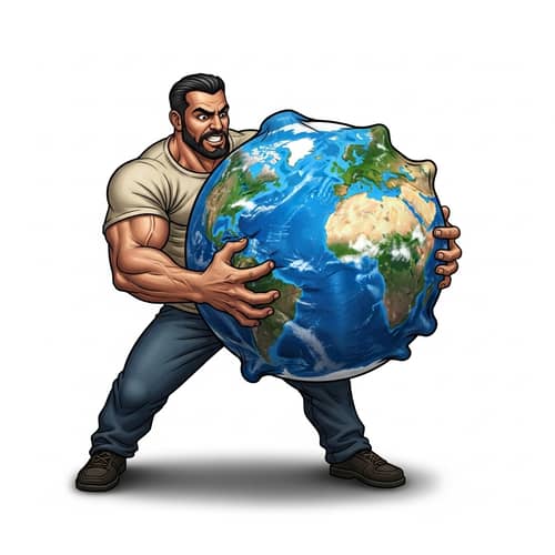 Muscular Middle-Eastern Man Squeezing Earth - Impactful Image
