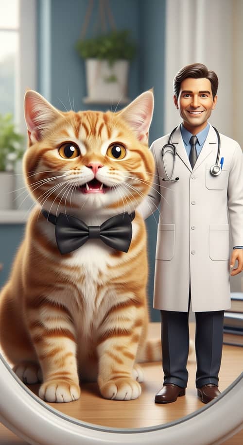 Adorable Red Scottish Cat Stand Before Mirror | Realistic Image