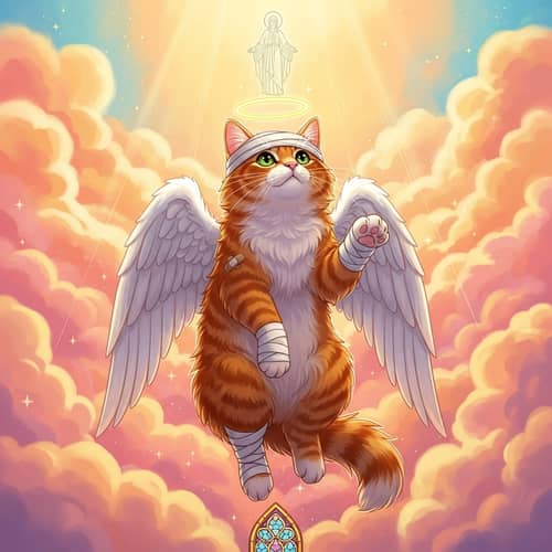 Red Cat with Angel Wings - Heavenly Saint Illustration