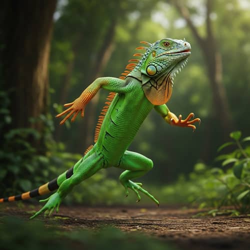 Athletic Emerald Green Iguana in Action
