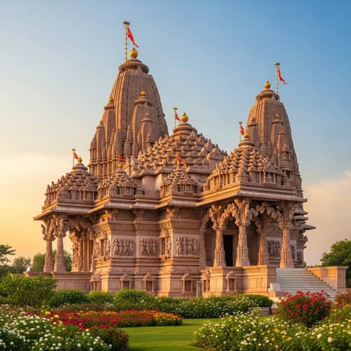 Grand Hindu Temple with Stately Architecture and Intricate Carvings