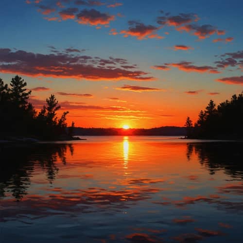 Tranquil Lake at Sundown | Impressionist Painting