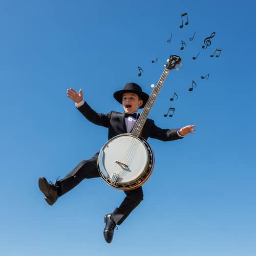 Vintage Banjo Leaping in Air - Musical American Culture Art