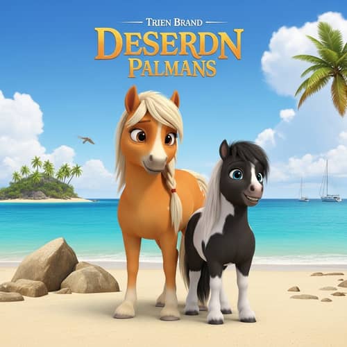 Animated Pixar Movie Poster: Deserted Island with 2 Ponies