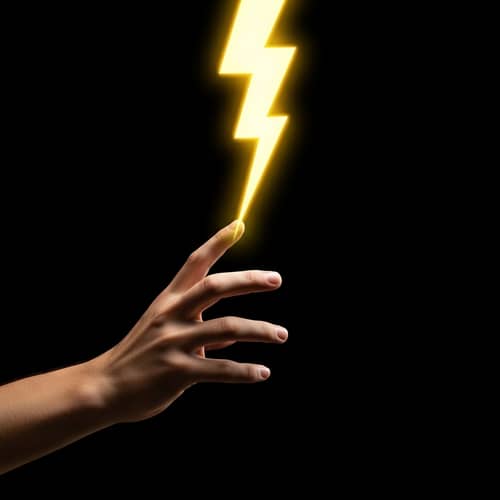 Captivating Image of Human Hand Reaching for Vibrant Yellow Thunderbolt