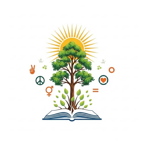 Compassionate Education Logo: Tree, Sun, Book & Humanistic Symbols