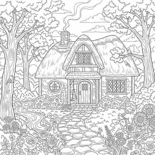 Cozy Cottage Colouring Book for Relaxation